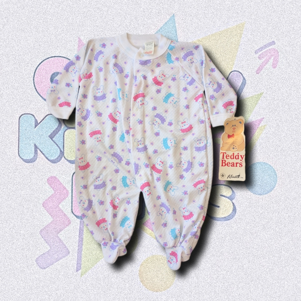 NWT Vintage Teddy Bears Brand Romper | Pastel Floral Bears | Deaadstock Jumpsuit